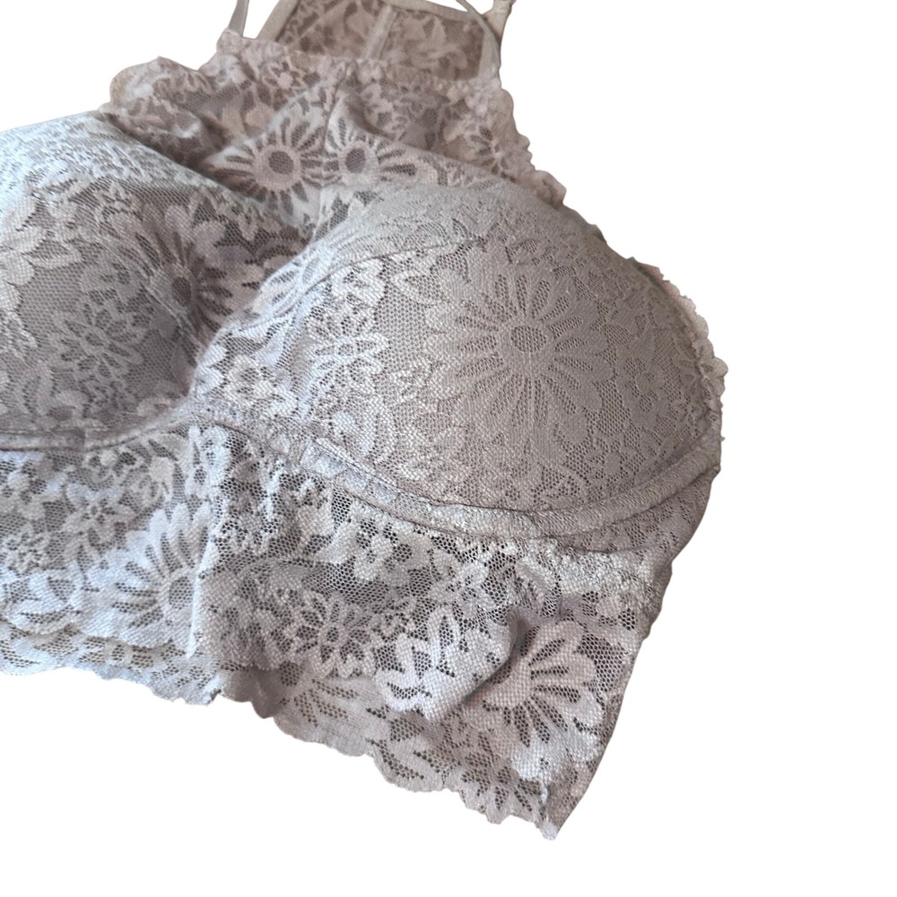 Victoria's Secret PINK Lace Bralette Taupe High Neck Padded Racerback Small